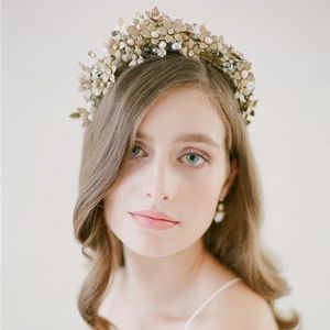 Gilded floral crystal bridal crown, flower crown, wedding headpiece bridal piece